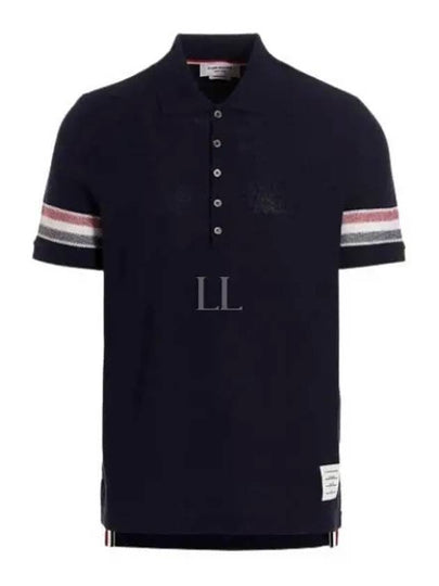 Men's RWB Stripe Cotton Polo Shirt Navy - THOM BROWNE - BALAAN 2