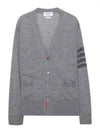 4-Bar Stripe Sustainable Merino Wool Cardigan Grey - THOM BROWNE - BALAAN 2