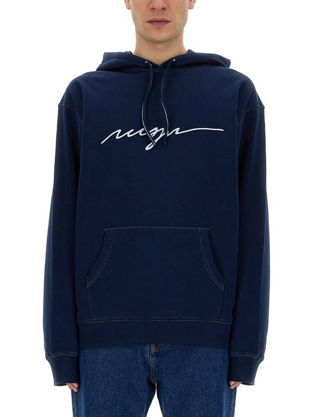 Embroidered Logo Cotton Hoodie Navy - MSGM - BALAAN 2