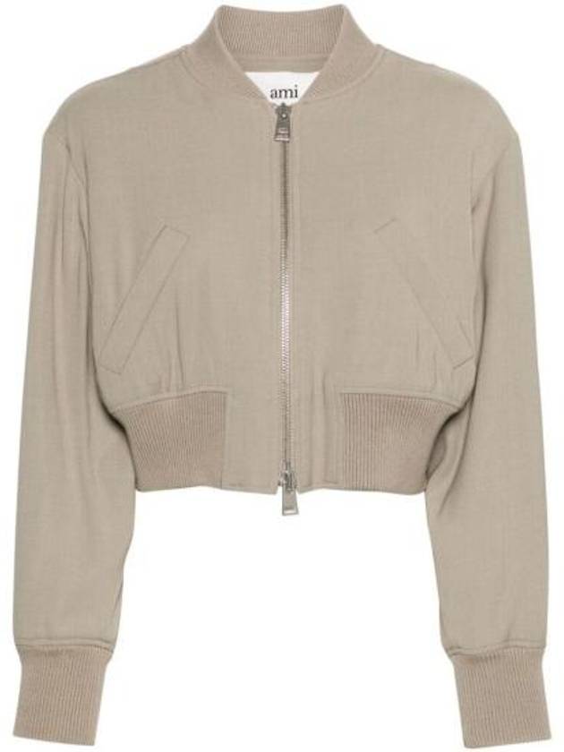 Crop Zipper Bomber Jacket Light Taupe - AMI - BALAAN 2