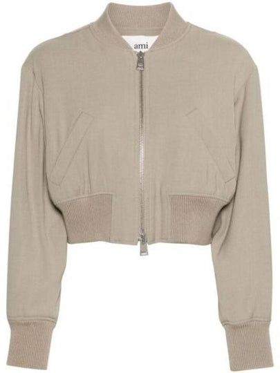 Crop Zipper Bomber Jacket Light Taupe - AMI - BALAAN 2