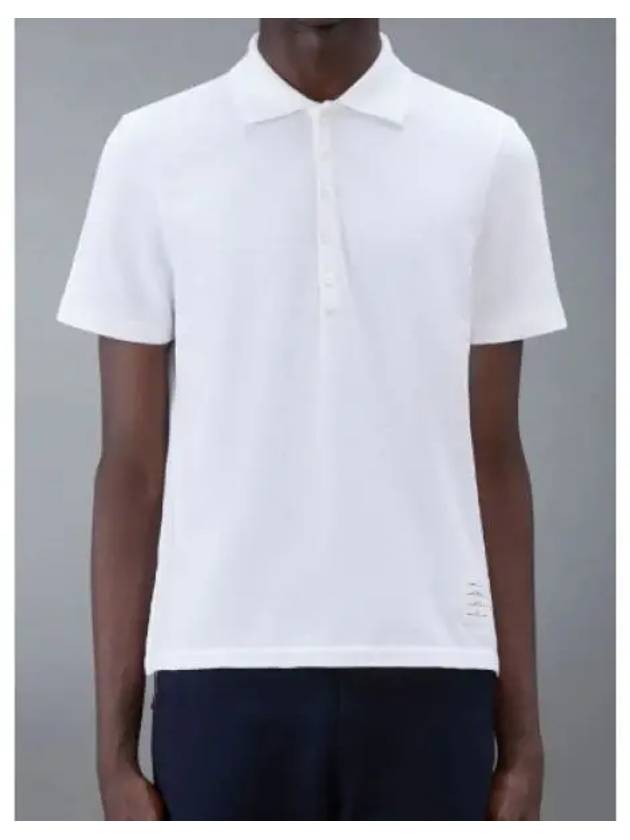 Men's Cotton Pique Center Bag Striped Short Sleeve Polo Shirt White - THOM BROWNE - BALAAN 2