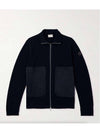 Logo Applique Suede Trim Cotton Cashmere Zip-Up Cardigan Navy - MONCLER - BALAAN 2