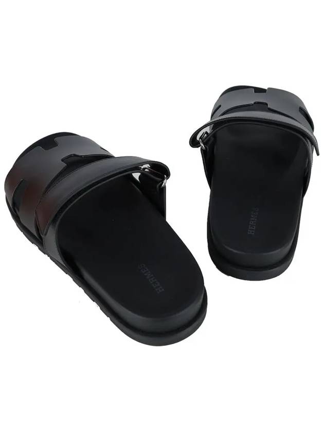 Hermes Chypre H Logo Calfskin Sandals Black - HERMES - BALAAN 4