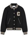 Teddy Embroidered Logo Textured Wool Bomber Jacket Black - CELINE - BALAAN 2