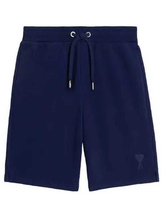 Small Heart Logo Drawstring Shorts Navy - AMI - BALAAN 2