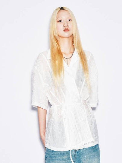 Wrinkled Open Collar Shirt White - GYEOL - BALAAN 2