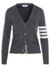 Milano Stitch 4 Bar Classic V Neck Fine Merino Wool Cardigan Medium Grey - THOM BROWNE - BALAAN 2