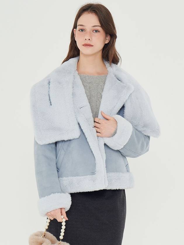 Women's ECCO Fur Cozy Suede Shearling Jacket Blue - METAPHER - BALAAN 3