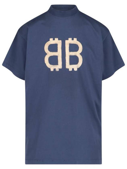 Logo Print Short Sleeve T-Shirt Blue - BALENCIAGA - BALAAN 2