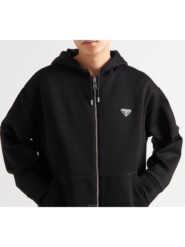 Reversible Cotton Fleece Re-Nylon Zip-up Hoodie Black - PRADA - BALAAN 3