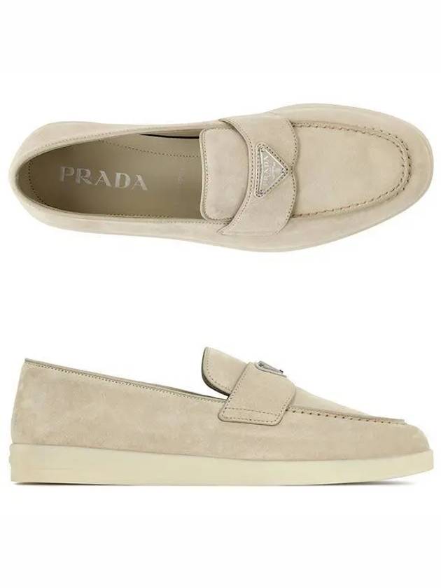 Triangle Logo Suede Loafers Beige - PRADA - BALAAN 2