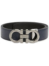 Reversible Gancini Leather Belt Black Navy - SALVATORE FERRAGAMO - BALAAN 1