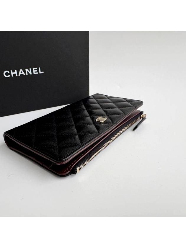 CC Gold Logo Classic Zipper Caviar Long Wallet Black - CHANEL - BALAAN 7