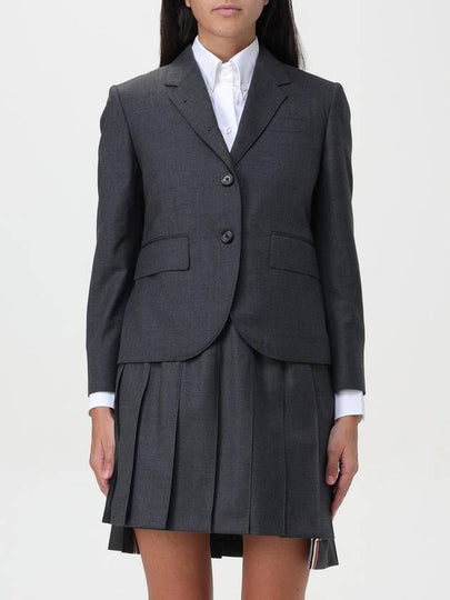 Women's Twill Slim Fit Single Breasted Wool Jacket Dark Gray - THOM BROWNE - BALAAN 2