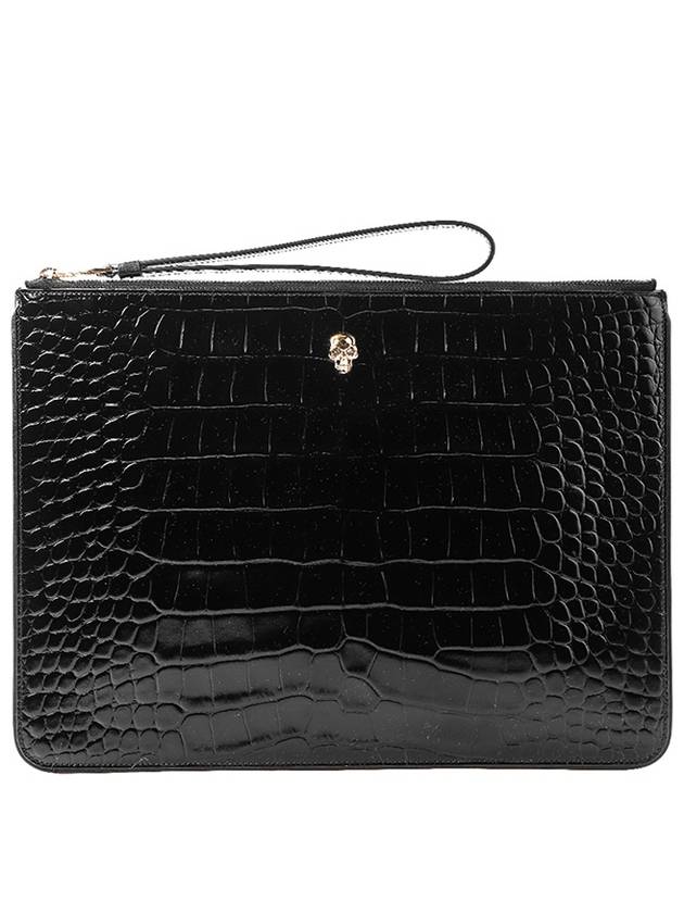 Women's Skull Embossed Zipper Clutch Bag Black - ALEXANDER MCQUEEN - BALAAN 2