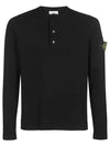 Logo Patch Three Button Long Sleeve T-Shirt Black - STONE ISLAND - BALAAN 2