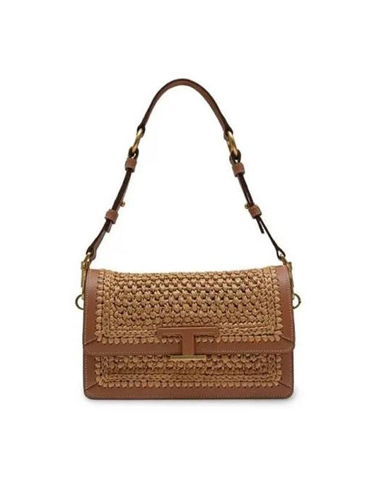 Plaque Mini Woven Shoulder Bag Brown - TOD'S - BALAAN 1