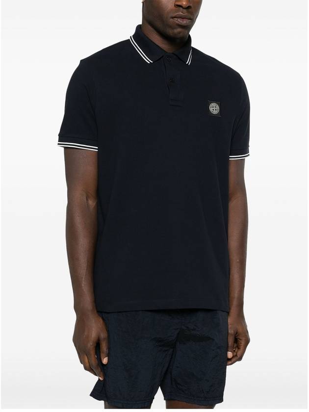 Stretch Cotton Pique Short Sleeve Polo Shirt Navy - STONE ISLAND - BALAAN 4