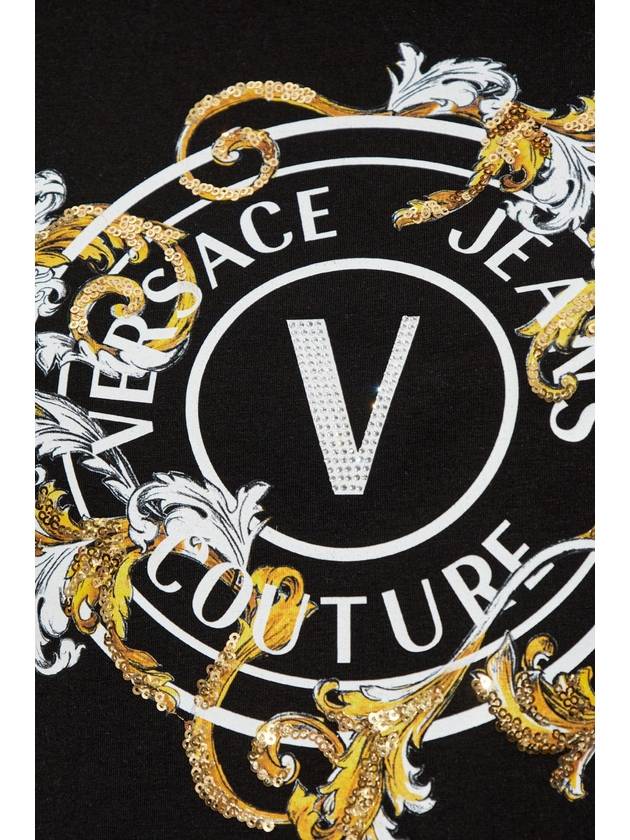 Versace Jeans Couture T-shirt With Print And Shimmering Appliqués, Women's, Black - VERSACE - BALAAN 5