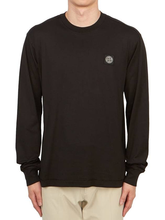 Logo Patch Cotton Jersey Long Sleeve T-Shirt Black - STONE ISLAND - BALAAN 2