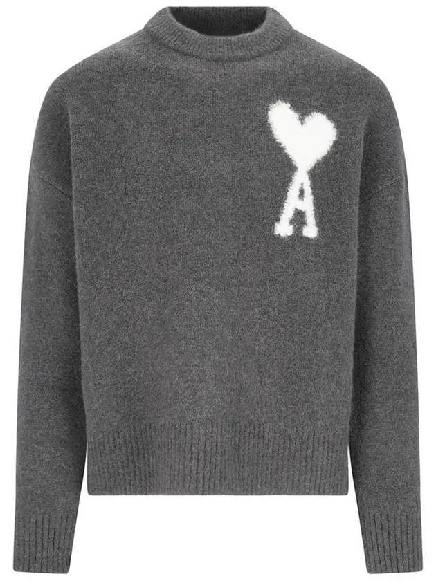 Intarsia Logo Crewneck Knit Top Dark Grey - AMI - BALAAN 2