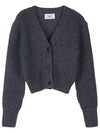 V-neck Ribbed Wool Crop Cardigan Grey - AMI - BALAAN 11