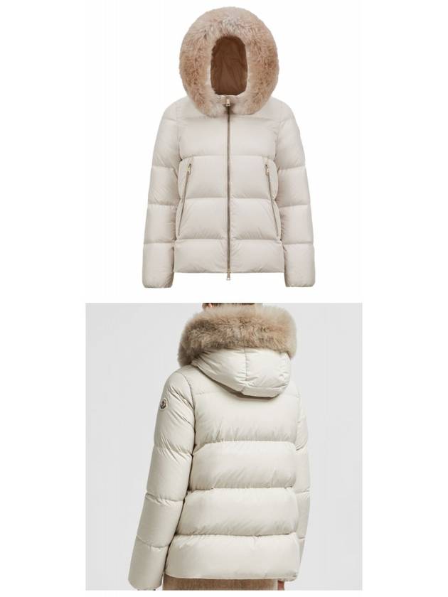 1A00174 54AQE 051 LAICHEFUR Liechafer logo patch hood fur down padding beige women s jacket TTA - MONCLER - BALAAN 4