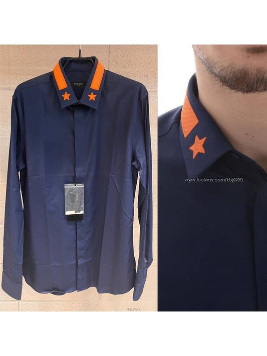 Men's Orange Star Embroidery Patch Slim Fit Long Sleeve Shirt 6202300 410 - GIVENCHY - BALAAN 1