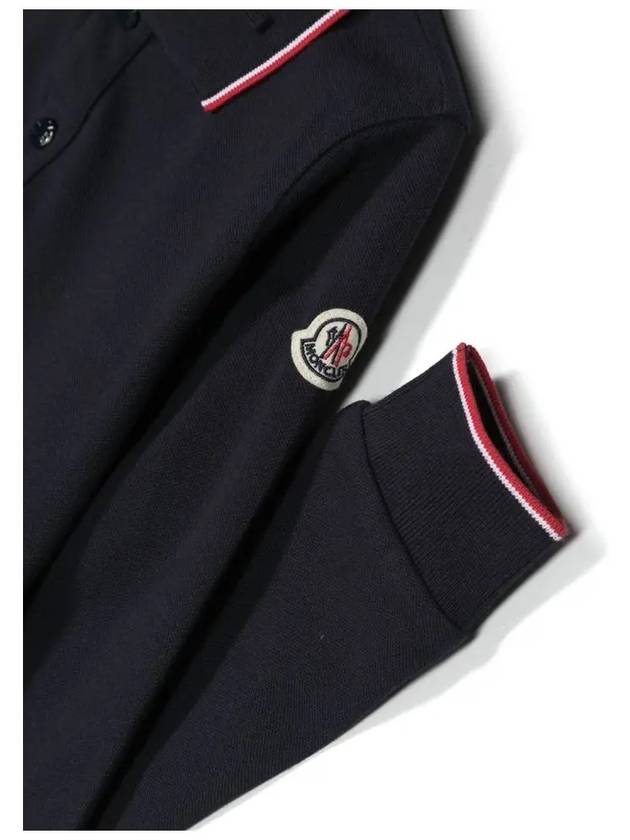 Kids Patch Logo Collar Three Line Cotton Polo Shirt Navy - MONCLER - BALAAN 5