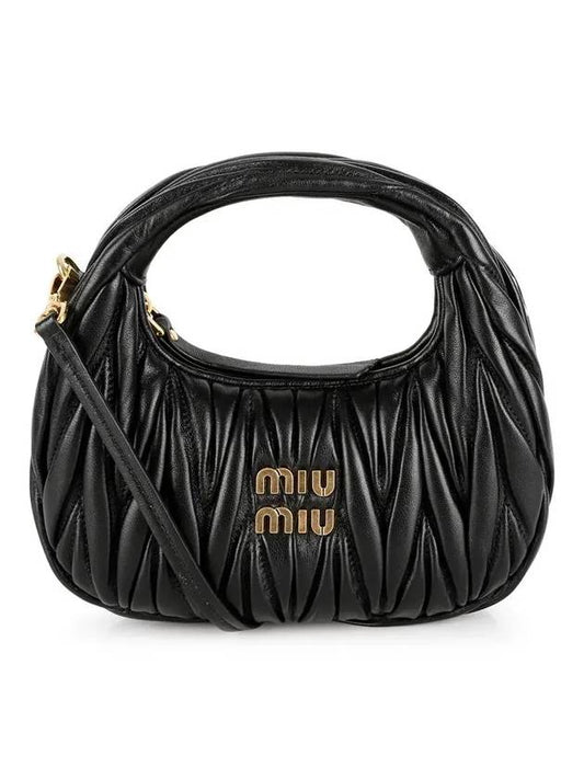 Wander Matelasse Nappa Leather Hobo Mini Bag Black - MIU MIU - BALAAN 1