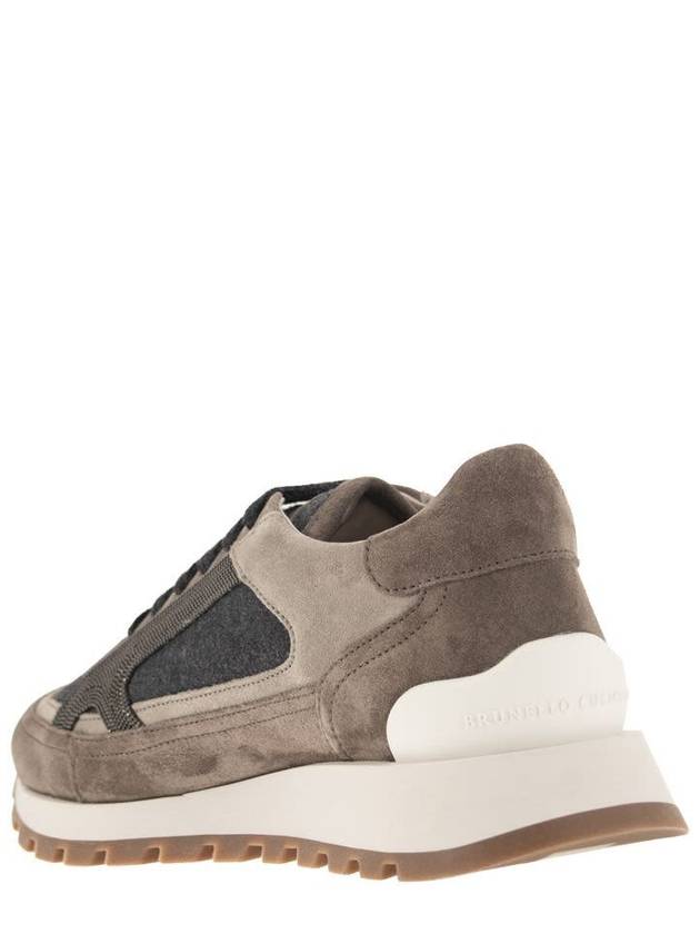 Suede And Virgin Wool Flannel Precious Contour Low Top Sneakers Dark Grey - BRUNELLO CUCINELLI - BALAAN 4