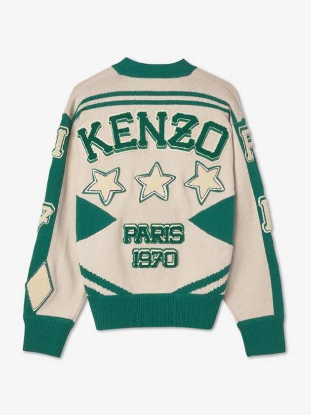 Varsity Merino Wool V-Neck Jumper Knit Top Green - KENZO - BALAAN 3