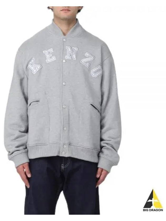 Academy Embroidered Logo Cotton Bomber Jacket Grey - KENZO - BALAAN 2