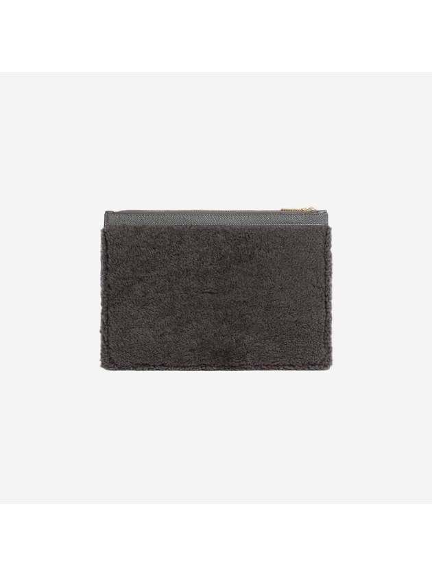 4 Bar Curly Merino Document Small Clutch Bag Medium Grey - THOM BROWNE - BALAAN 3