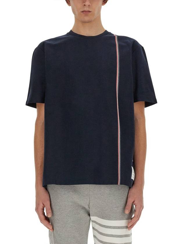 RWB Stripe Cotton Short Sleeve T-shirt Navy - THOM BROWNE - BALAAN 2