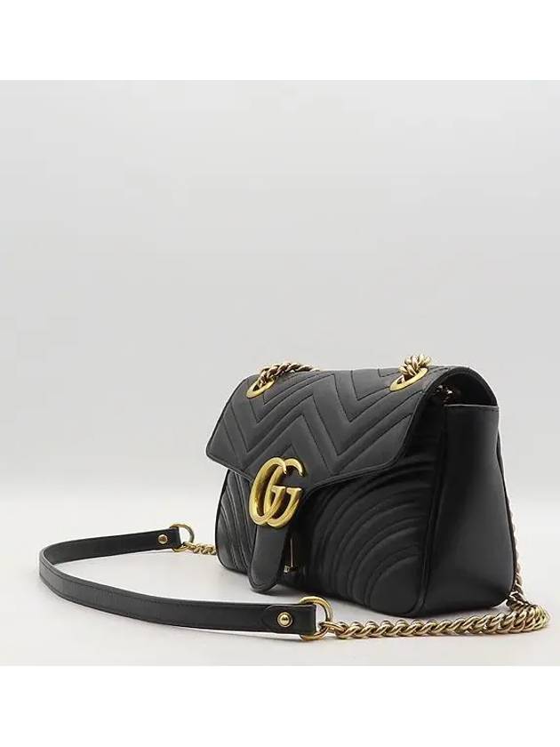 443497 Black Leather GG Marmont Small Matelasse Quilted Gold Chain Shoulder Bag - GUCCI - BALAAN 3