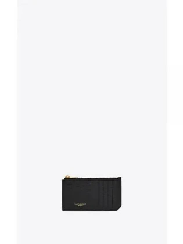 Ripple Embossed Leather Fragments Zip Card Wallet Black - SAINT LAURENT - BALAAN 2