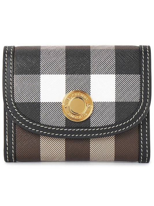 Check Print Leather Half Wallet Brown - BURBERRY - BALAAN 2