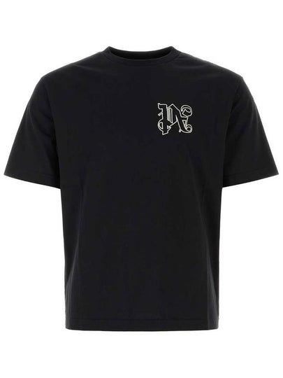 Men's Monogram Logo Print Short Sleeve T-Shirt Black - PALM ANGELS - BALAAN 2