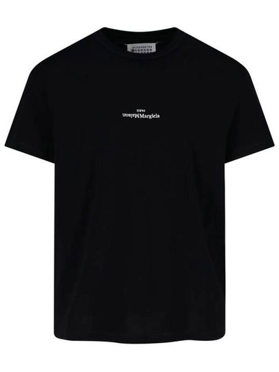 Reverse Embroidered Logo Stitched Cotton Short Sleeve T-Shirt Black - MAISON MARGIELA - BALAAN 2