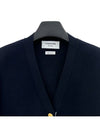 Milano Stitch 4 Bar Classic V Neck Fine Merino Wool Cardigan Navy - THOM BROWNE - BALAAN 4