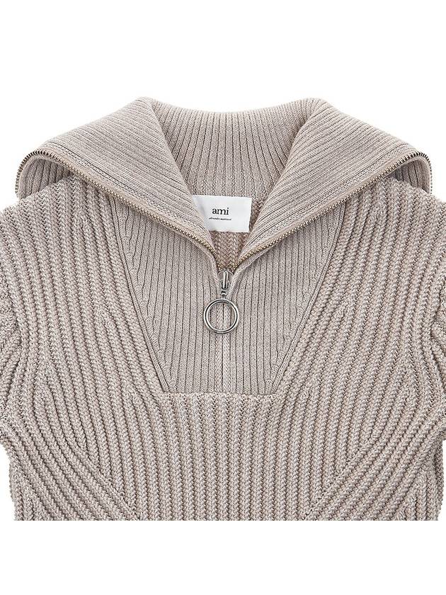 high neck virgin wool knit top beige - AMI - BALAAN.