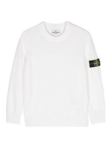 Kids 502Z1 Stocking Stitch Wool Viscose Nylon Cashmere Crewneck Knit Top Ivory - STONE ISLAND - BALAAN 1