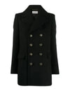 Women's Double Breasted Wool Pea Coat Navy - SAINT LAURENT - BALAAN 2