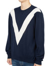 V Crewneck Wool Knit Top Navy - VALENTINO - BALAAN 3