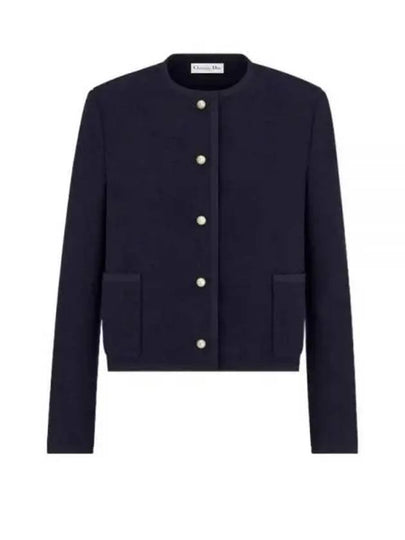 Virgin Wool Cotton Boucle Cropped Jacket Navy - DIOR - BALAAN 2