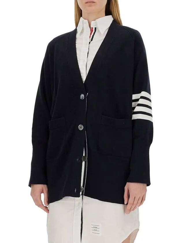 Stitched Cotton 4 Bar Cardigan Navy - THOM BROWNE - BALAAN 2