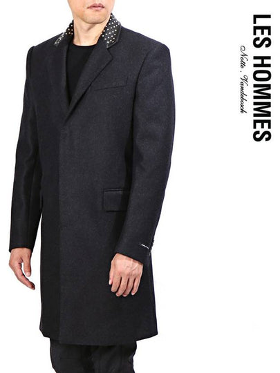 Men's Leather Collar Classic Single Coat Charcoal - LES HOMMES - BALAAN 2