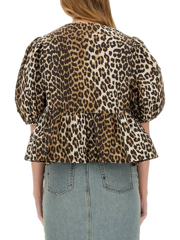 Women's Leopard Print Peplum Blouse - GANNI - BALAAN 4